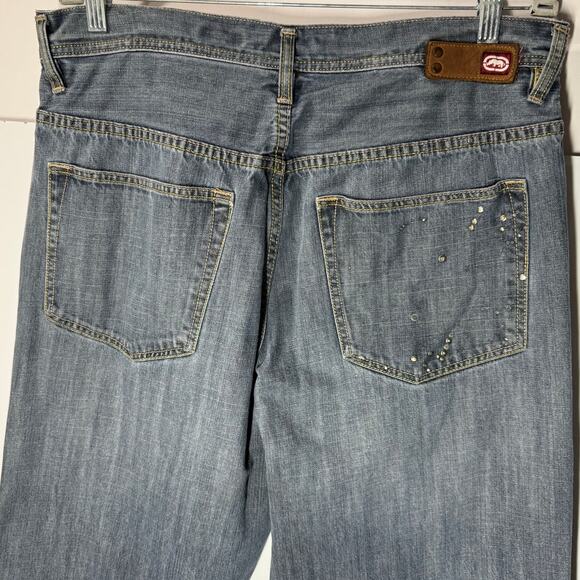 Ecko Unltd. Y2K Jeans Baggy Fit Distressed Dark Wash Skater Y2K Mens Size 36 - Picture 5 of 10
